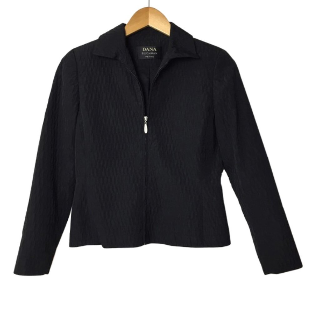 Dana Buchman Petite Black Textured Zip Jacket